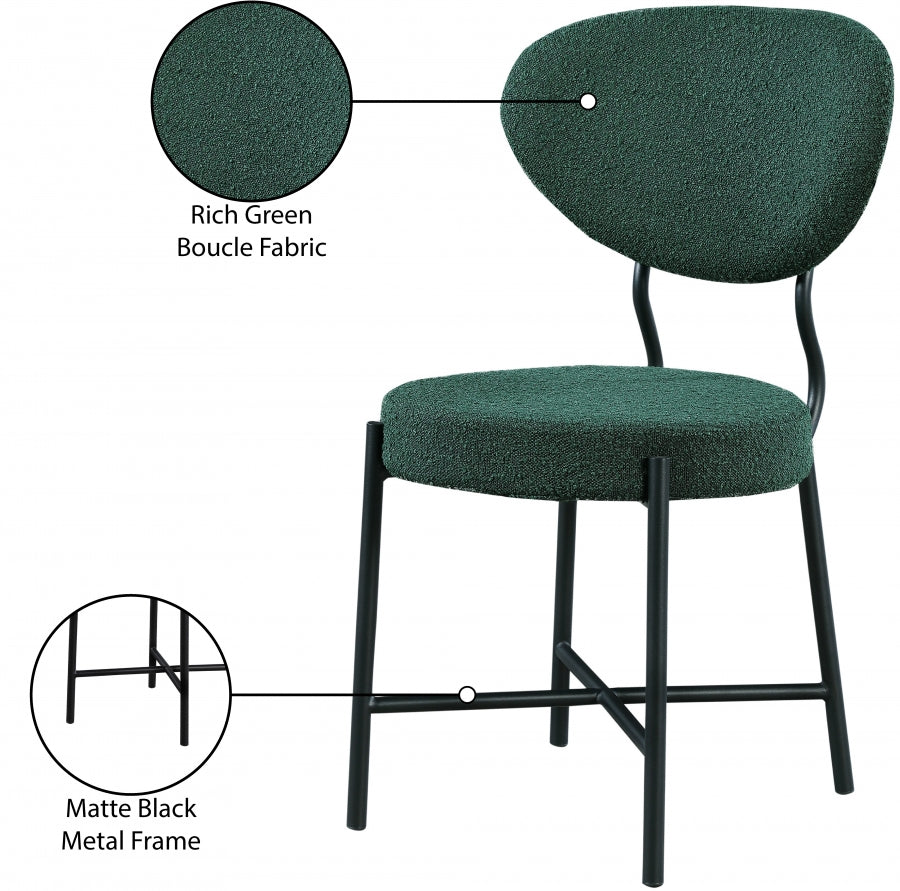 Allure Green Boucle Fabric Dining Chair, Set of 2 from Meridian - Luna Furniture