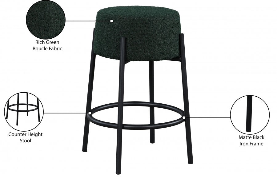 Avalon Green Boucle Fabric Counter Stool from Meridian - Luna Furniture