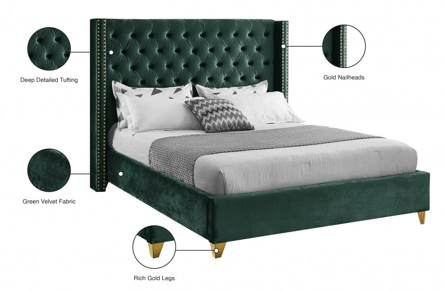 Barolo Green Velvet King Bed from Meridian - Luna Furniture