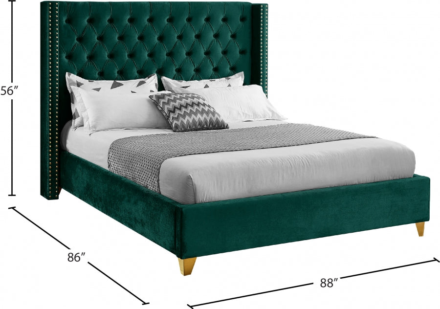 Barolo Green Velvet King Bed from Meridian - Luna Furniture