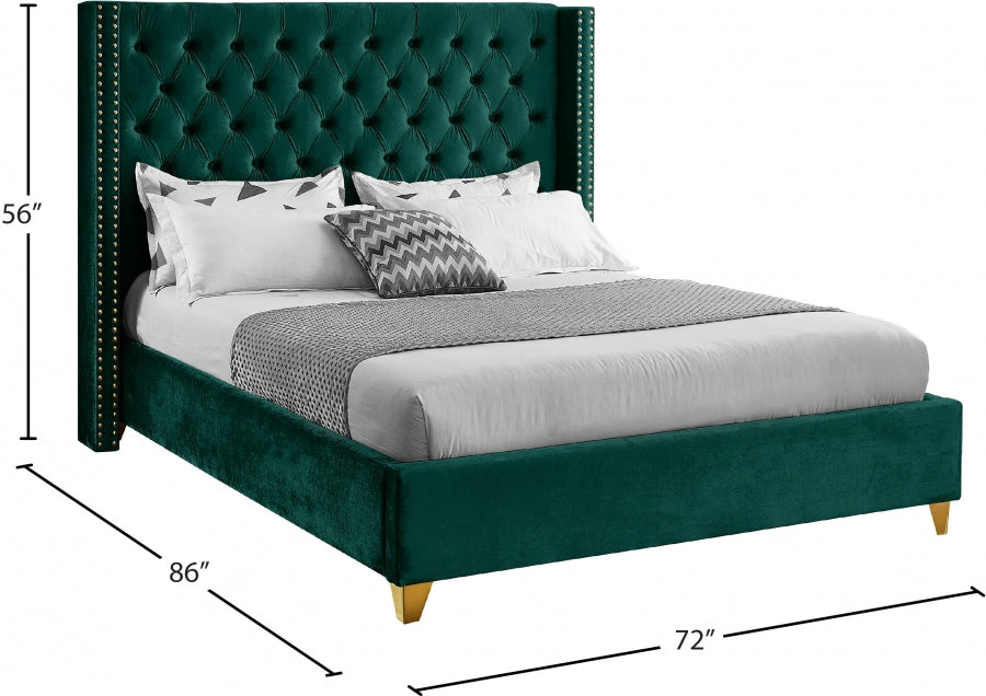 Barolo Green Velvet Queen Bed from Meridian - Luna Furniture