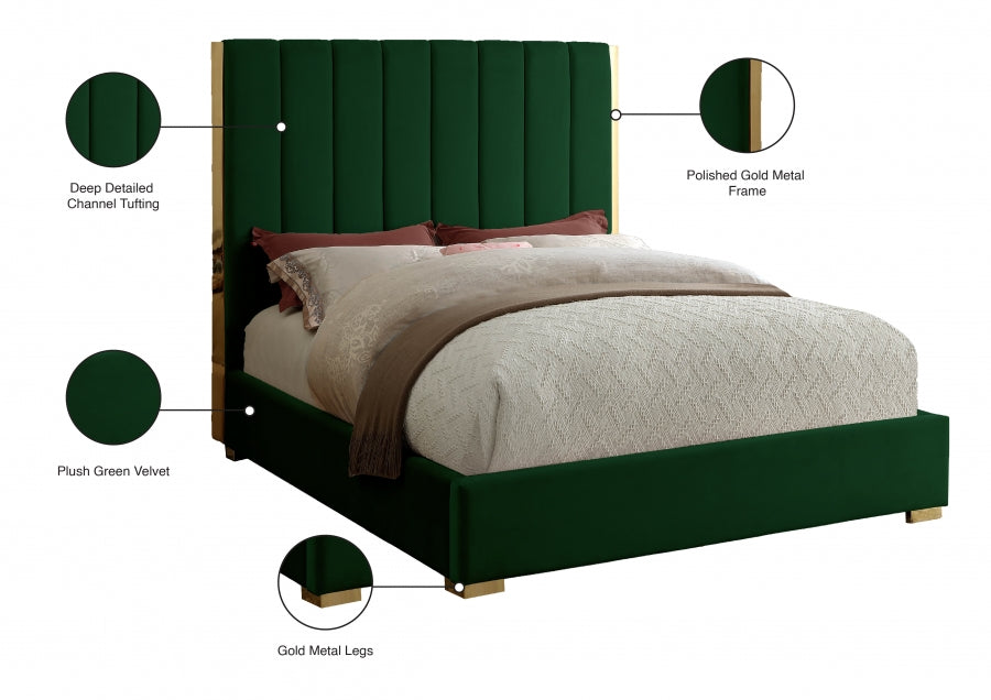 Becca Green Velvet King Bed from Meridian - Luna Furniture