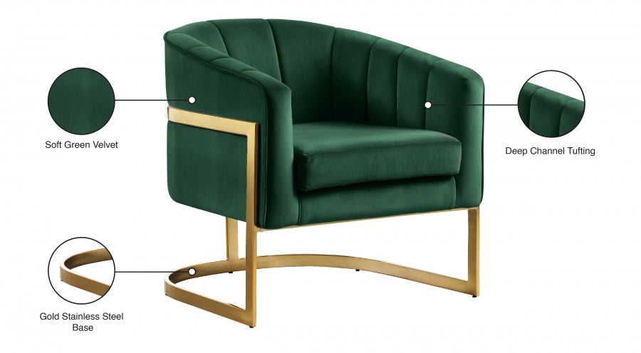 Carter Green Velvet Accent Chair from Meridian - Luna Furniture