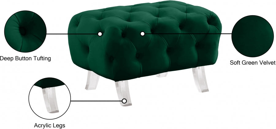 Crescent Green Velvet Ottoman from Meridian - Luna Furniture