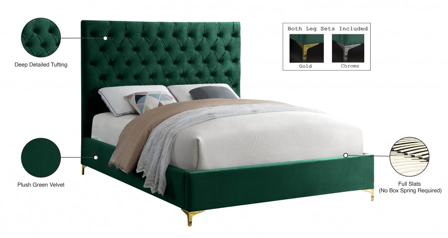 Cruz Green Velvet Full Bed from Meridian - Luna Furniture