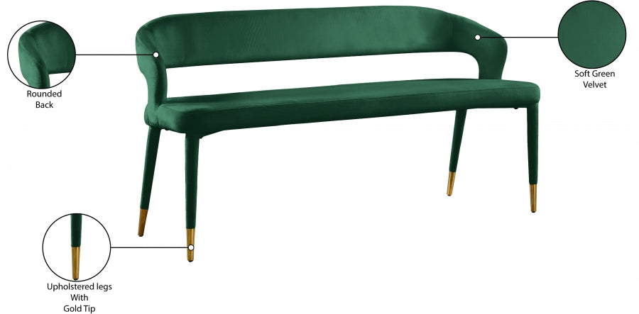 Destiny Green Velvet Bench from Meridian - Luna Furniture