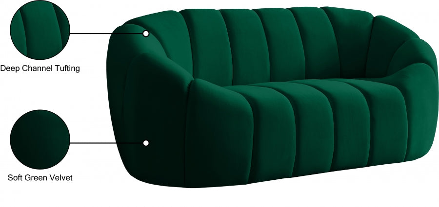 Elijah Green Velvet Loveseat from Meridian - Luna Furniture