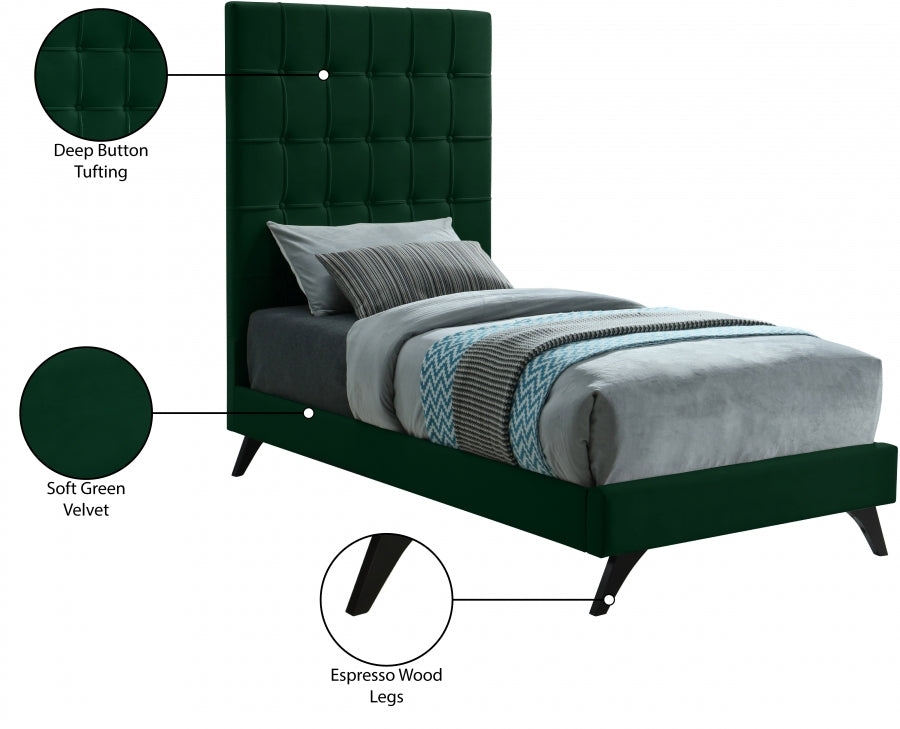 Elly Green Velvet Twin Bed from Meridian - Luna Furniture