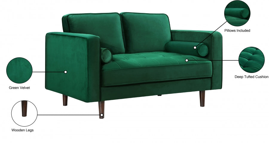 Emily Green Velvet Loveseat from Meridian - Luna Furniture