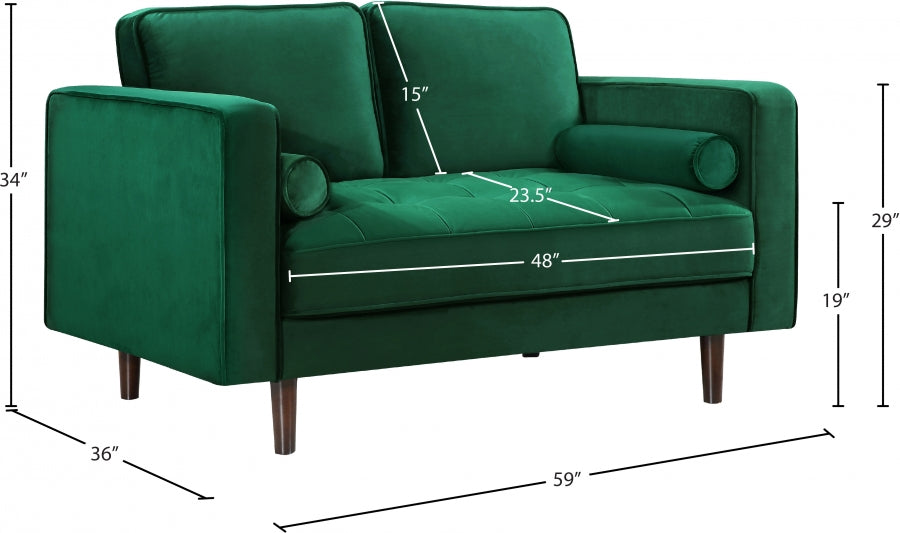 Emily Green Velvet Loveseat from Meridian - Luna Furniture