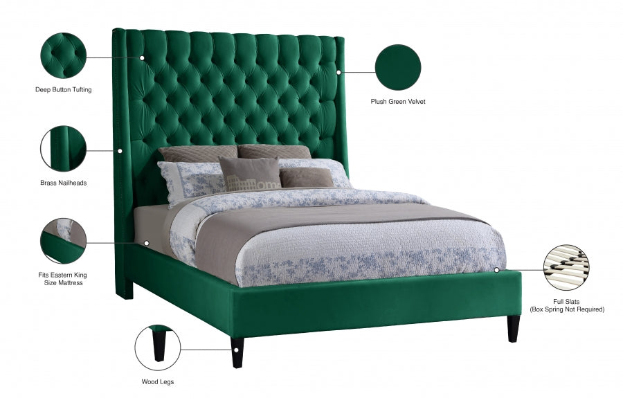 Fritz Green Velvet King Bed from Meridian - Luna Furniture