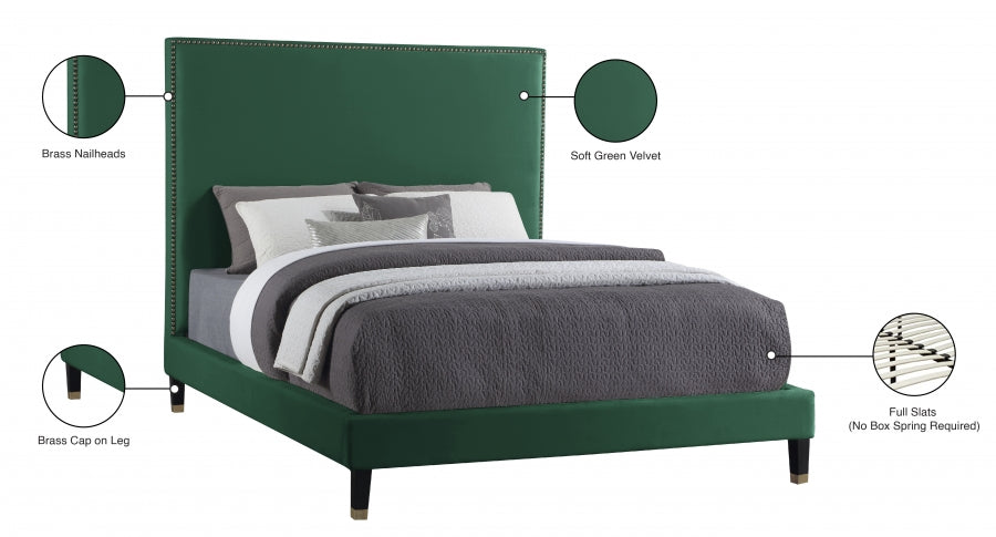 Harlie Green Velvet King Bed from Meridian - Luna Furniture