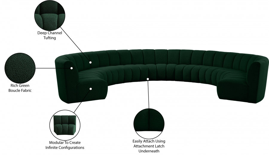 Infinity Green Boucle Fabric 9-Piece Sectional from Meridian - Luna Furniture