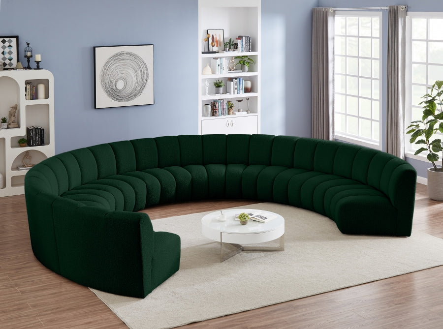 Infinity Green Boucle Fabric 9-Piece Sectional from Meridian - Luna Furniture