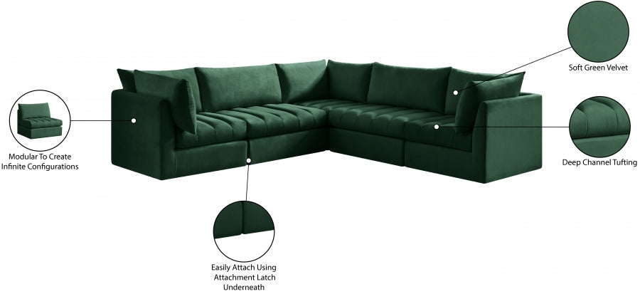 Jacob Green Velvet Modular Sectional from Meridian - Luna Furniture