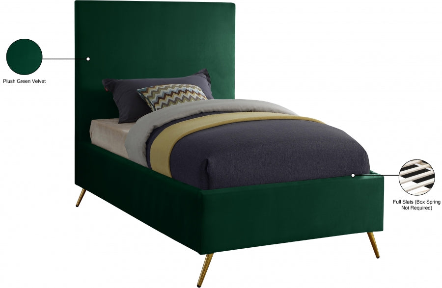 Jasmine Green Velvet Twin Bed from Meridian - Luna Furniture