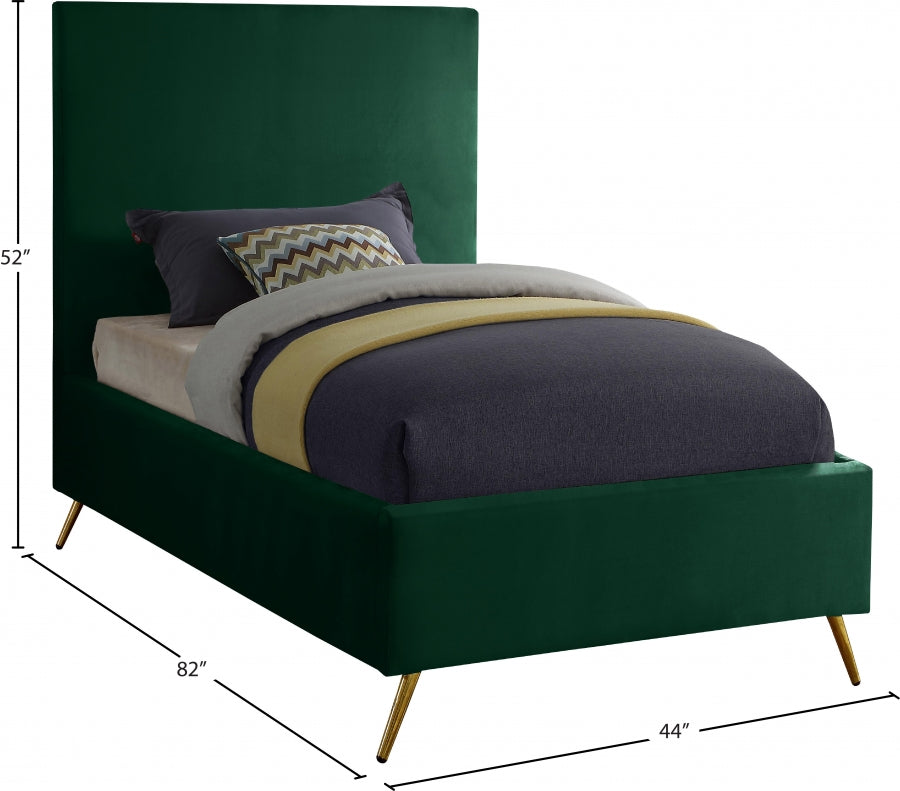 Jasmine Green Velvet Twin Bed from Meridian - Luna Furniture