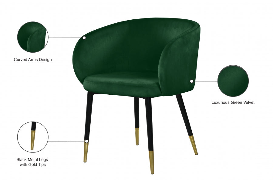 Louise Green Velvet Dining Chair from Meridian - Luna Furniture