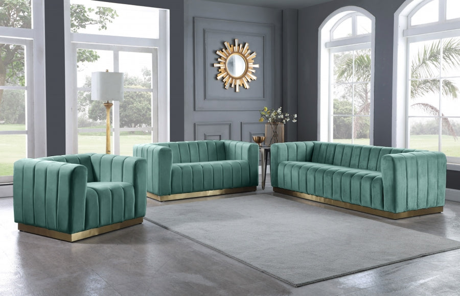 Marlon Green Velvet Loveseat from Meridian - Luna Furniture