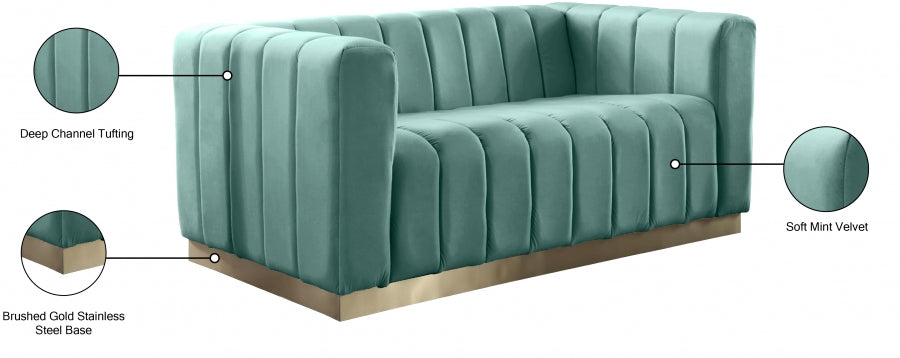 Marlon Green Velvet Loveseat from Meridian - Luna Furniture