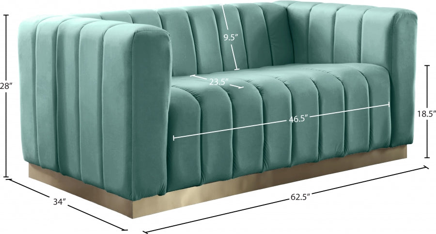 Marlon Green Velvet Loveseat from Meridian - Luna Furniture