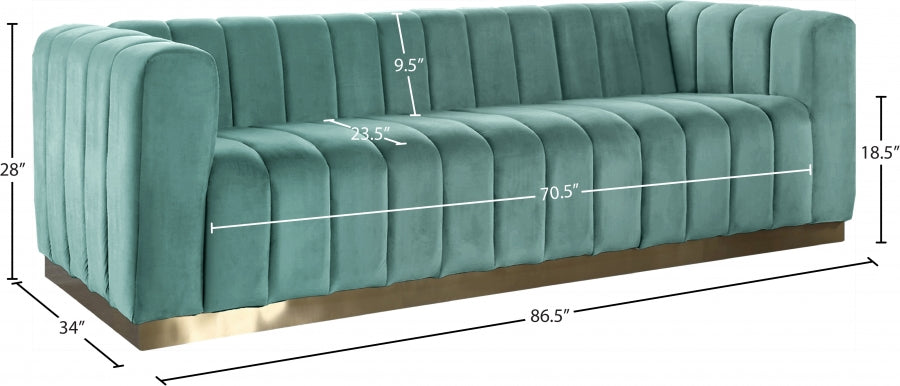 Marlon Green Velvet Sofa from Meridian - Luna Furniture