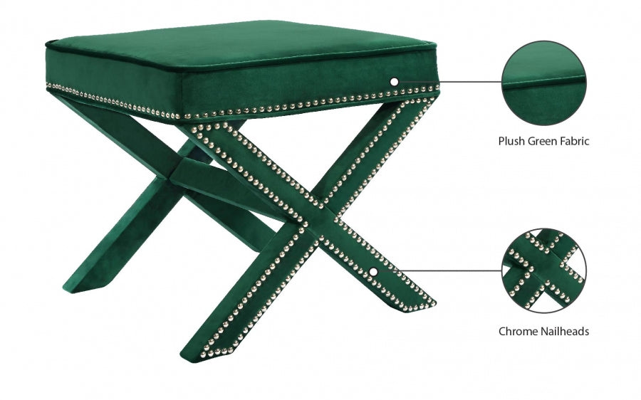 Nixon Green Velvet Ottoman | Bench from Meridian - Luna Furniture