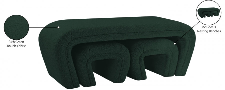 Odelia Green Boucle Fabric Bench from Meridian - Luna Furniture