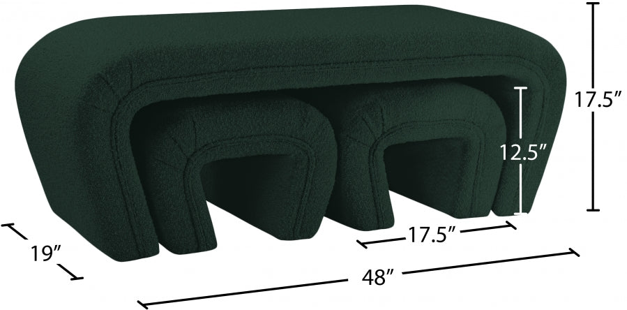 Odelia Green Boucle Fabric Bench from Meridian - Luna Furniture