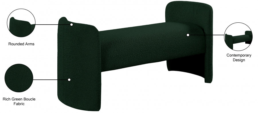 Peyton Green Boucle Fabric Bench from Meridian - Luna Furniture