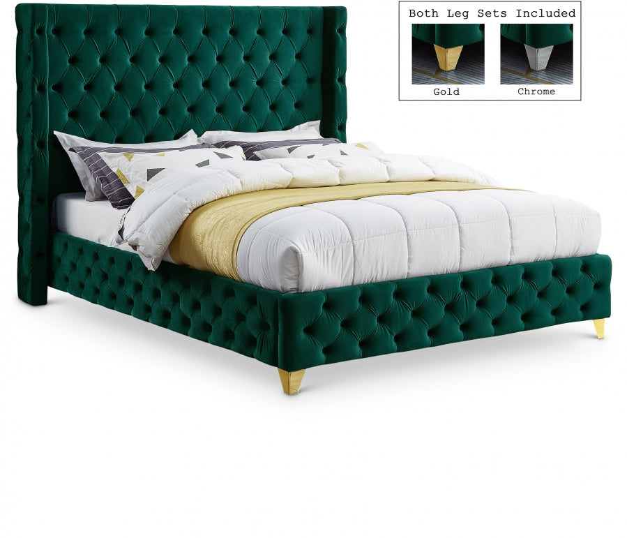 Savan Green Velvet King Bed from Meridian - Luna Furniture