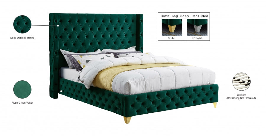 Savan Green Velvet King Bed from Meridian - Luna Furniture