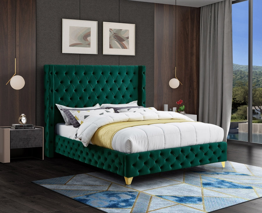 Savan Green Velvet King Bed from Meridian - Luna Furniture