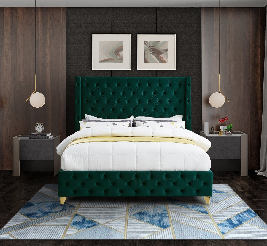 Savan Green Velvet King Bed from Meridian - Luna Furniture