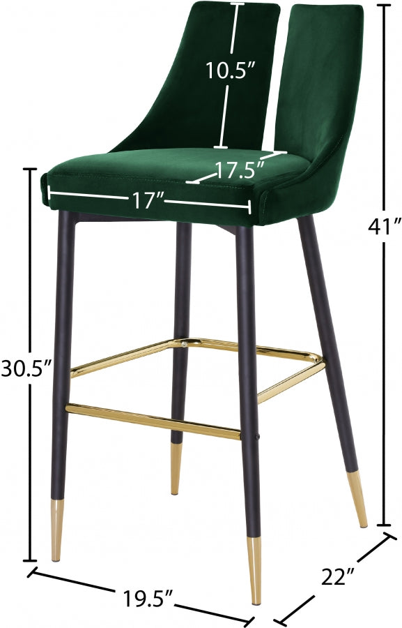 Sleek Green Bar Stool, Set of 2 from Meridian - Luna Furniture