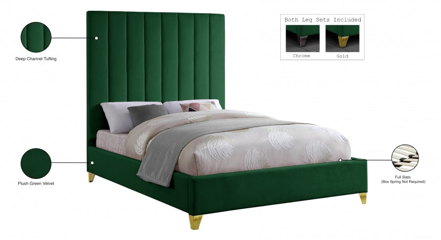 Via Green Velvet Queen Bed from Meridian - Luna Furniture