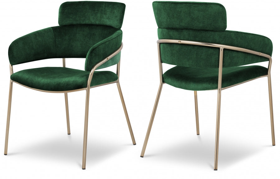 Yara Green Velvet Dining Chair, Set of 2 from Meridian - Luna Furniture