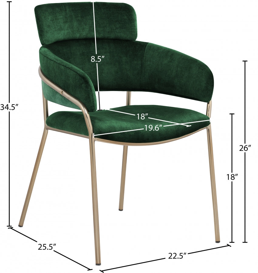 Yara Green Velvet Dining Chair, Set of 2 from Meridian - Luna Furniture