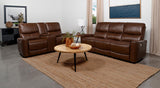 Greenfield 2-piece Upholstered Power Reclining Sofa Set Saddle Brown from Coaster - Luna Furniture