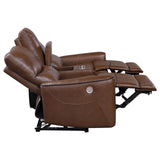 Greenfield 2-piece Upholstered Power Reclining Sofa Set Saddle Brown from Coaster - Luna Furniture