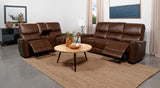 Greenfield 2-piece Upholstered Power Reclining Sofa Set Saddle Brown from Coaster - Luna Furniture