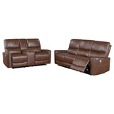 Greenfield 2-piece Upholstered Power Reclining Sofa Set Saddle Brown from Coaster - Luna Furniture