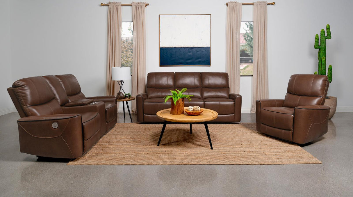 Greenfield 3-piece Upholstered Power Reclining Sofa Set Saddle Brown from Coaster - Luna Furniture