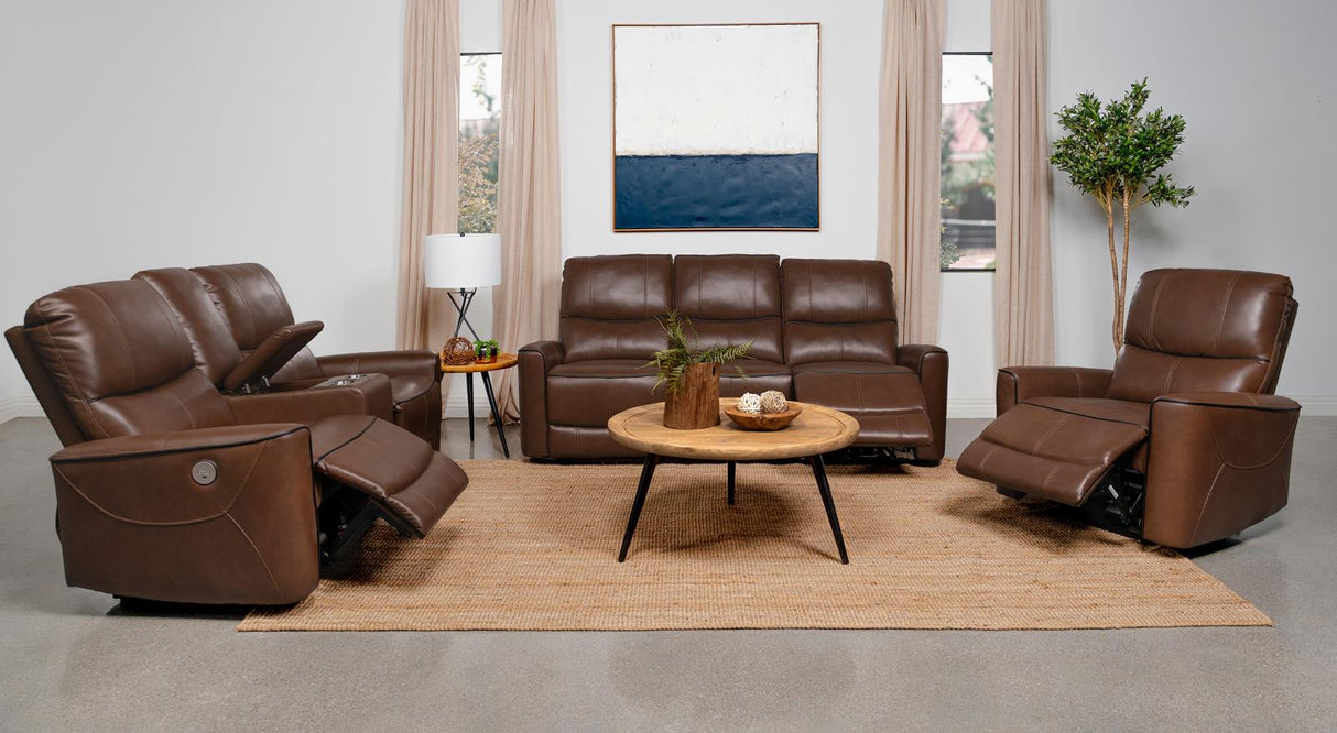 Greenfield 3-piece Upholstered Power Reclining Sofa Set Saddle Brown from Coaster - Luna Furniture