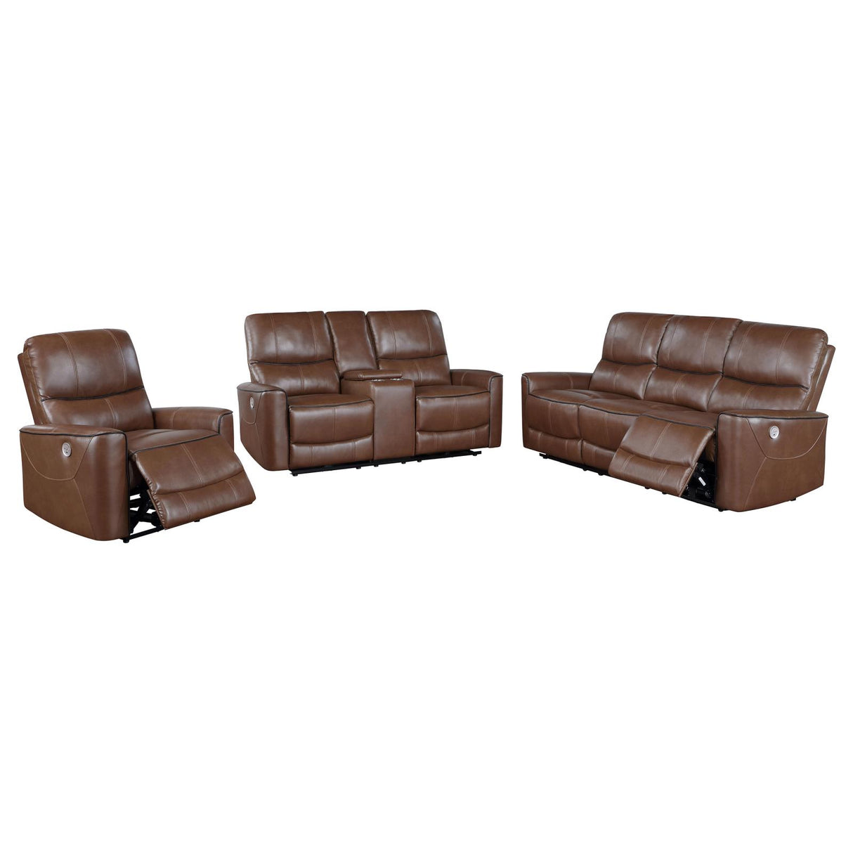 Greenfield 3-piece Upholstered Power Reclining Sofa Set Saddle Brown from Coaster - Luna Furniture