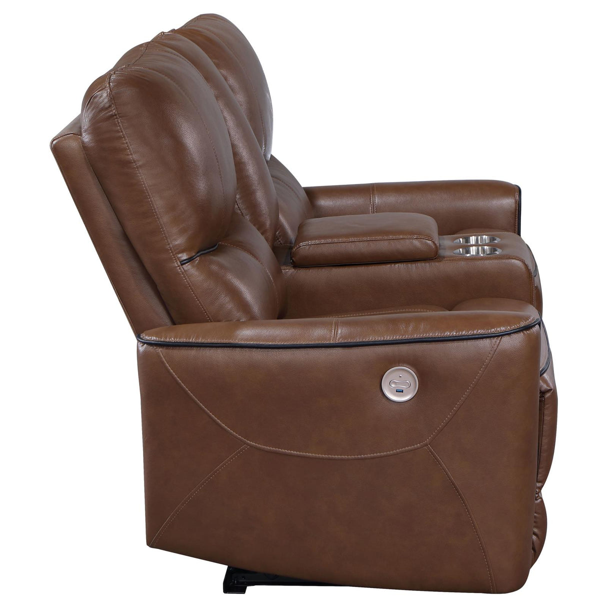 Greenfield Upholstered Power Reclining Loveseat with Console Saddle Brown from Coaster - Luna Furniture