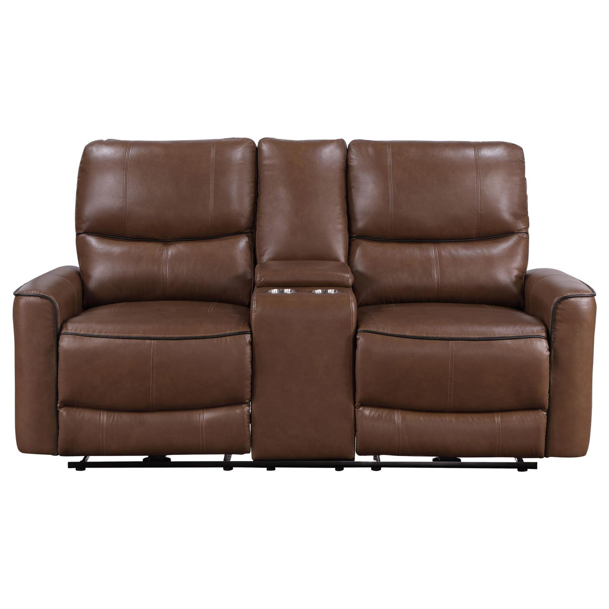 Greenfield Upholstered Power Reclining Loveseat with Console Saddle Brown from Coaster - Luna Furniture