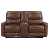 Greenfield Upholstered Power Reclining Loveseat with Console Saddle Brown from Coaster - Luna Furniture