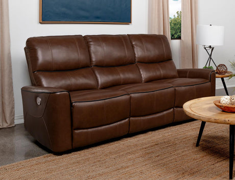 Greenfield Upholstered Power Reclining Sofa Saddle Brown - 610264P - Luna Furniture