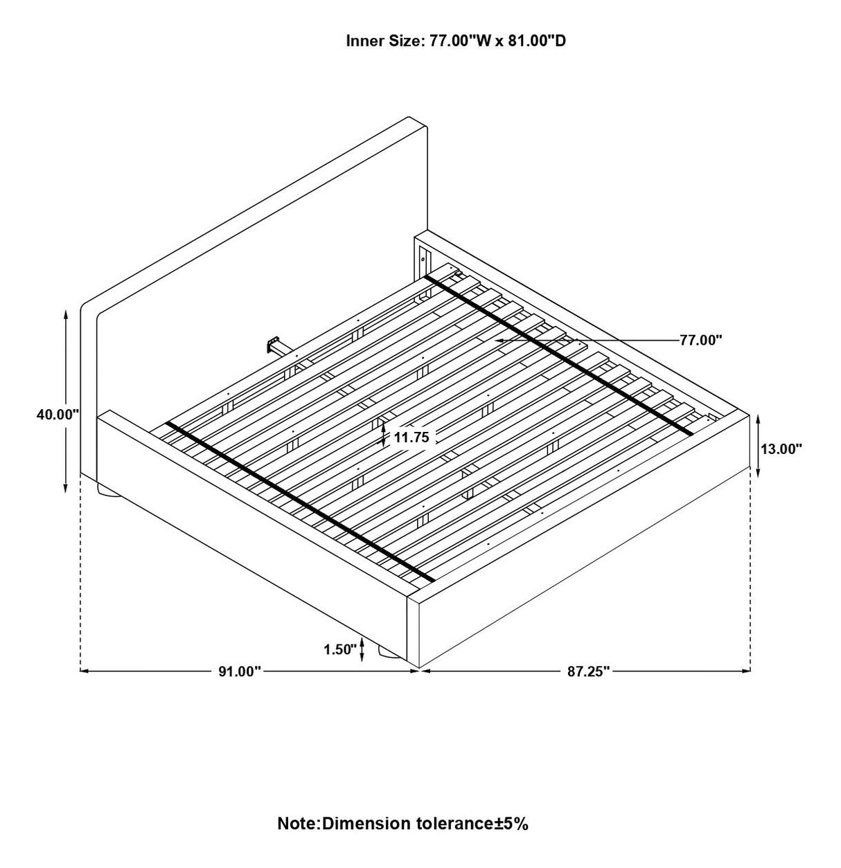 Gregory Upholstered Platform Bed Graphite from Coaster - Luna Furniture